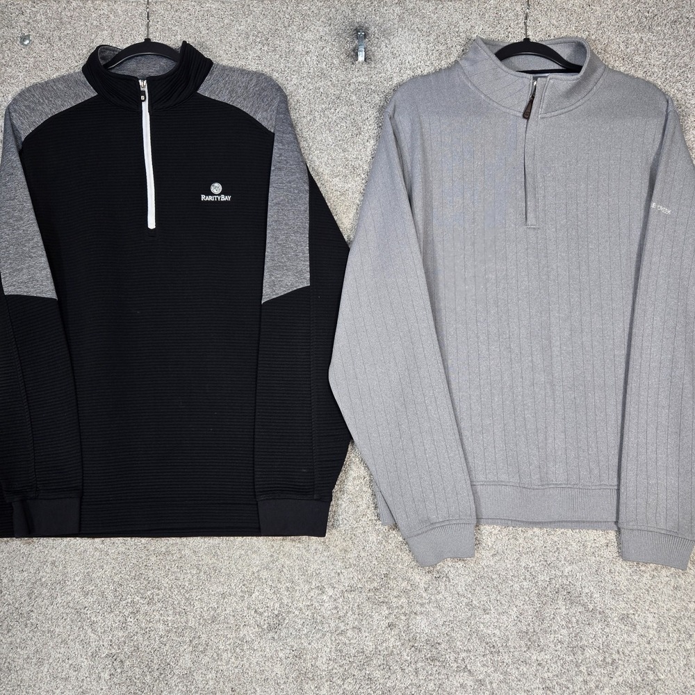 FootJoy FJ 1/4 Zip Pullover Ribbed Golf Sweaters lot of 2 black gray course logo